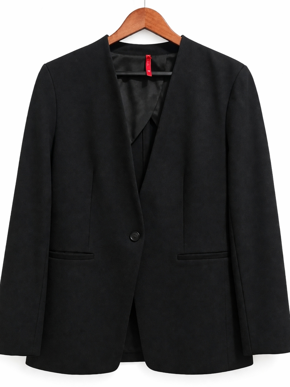 Spanx Blazer Jacket Women's Size Large Black Collarless Stretch Career